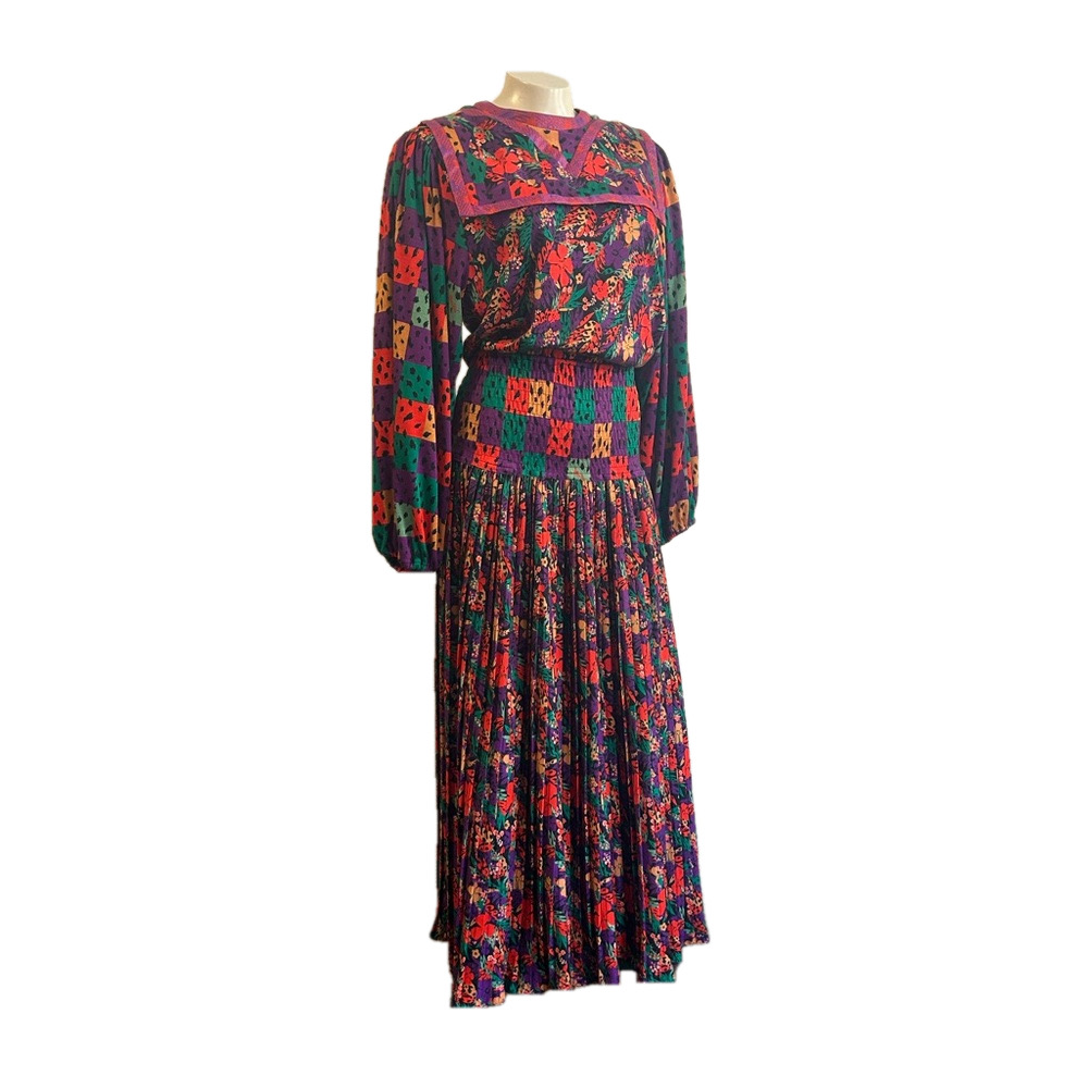 Vintage 1970s Diane Frez floral midi dress S/M /L ?  As is